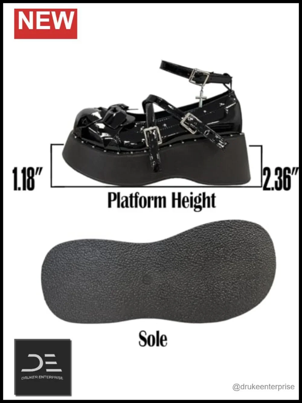 Women Kawaii Gothic Platform Mary Jane Shoes Bows Rivet Chunky Heels PU Leather